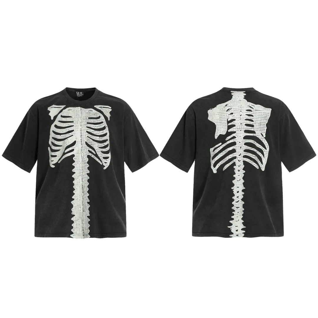 Saint washed vintage skeleton short-sleeved T-shirt Color: washed black Wholesale price: 118 Size: M L XL XXL Style number: 2148